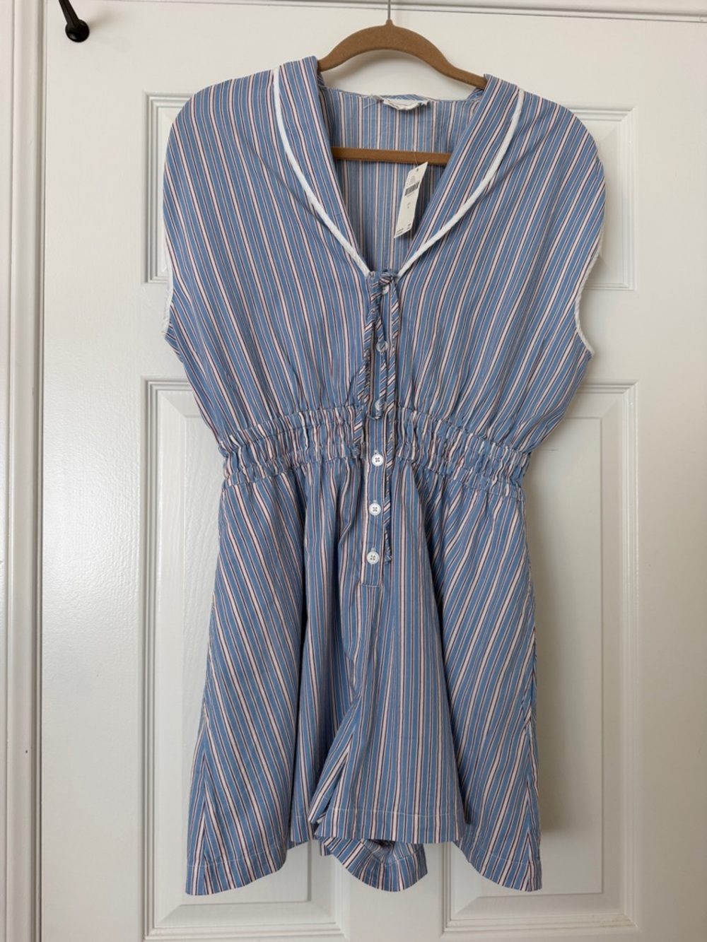 NWT Anthropologie Blue and White Striped Sailor-Collar Romper